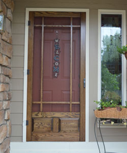 Model 3620-H Wood Screen Door in Oak Wood, Stained #2716. Craftsman Bungalow Wood Screen Door.
