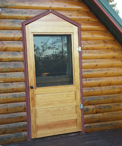 Custom Designed Wood Screen Storm Door in Doug Fir Wood. Custom Wood Screen Door