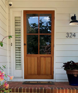 Model 429 Wood Storm Door in Mahogany with a Clear Finish. Traditional Style Storm Door.