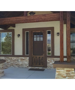 Model 36B1-1 Wood Screen Door for Cabin, in Stained Oak Wood.